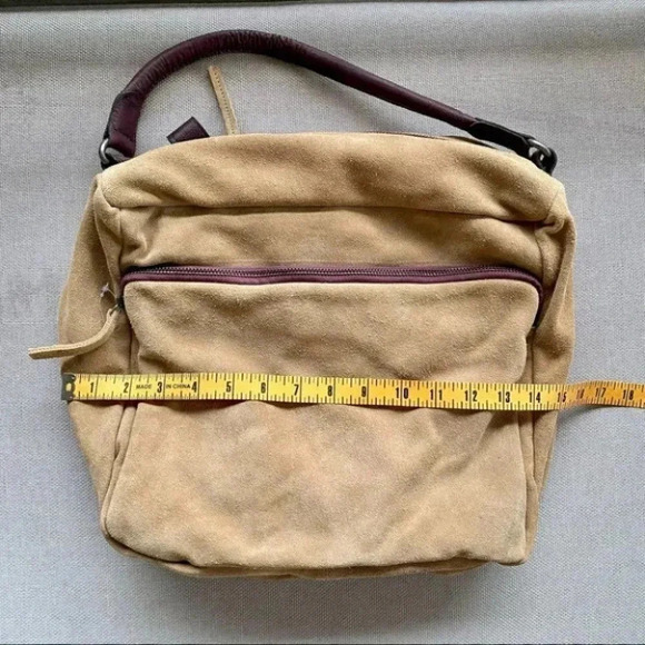 New Free People Suede Leather Slouch Crossbody Shoulder Hobo Bag Brown - Picture 6 of 11